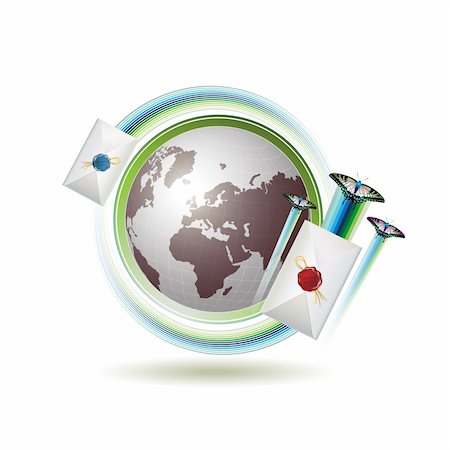 simsearch:400-04307995,k - Mail icon with Earth and envelope Fotografie stock - Microstock e Abbonamento, Codice: 400-04307999