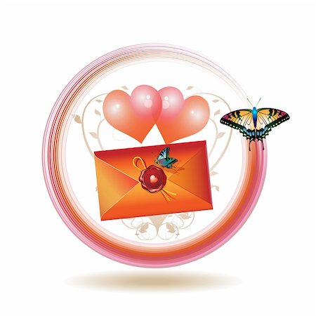 simsearch:400-04307995,k - Mail icon for Valentine's day illustration with hearts, envelope and butterflies, Fotografie stock - Microstock e Abbonamento, Codice: 400-04307992