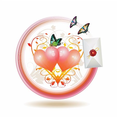 simsearch:400-04307995,k - Mail icon for Valentine's day, illustration with hearts, envelope and butterflies Fotografie stock - Microstock e Abbonamento, Codice: 400-04307993