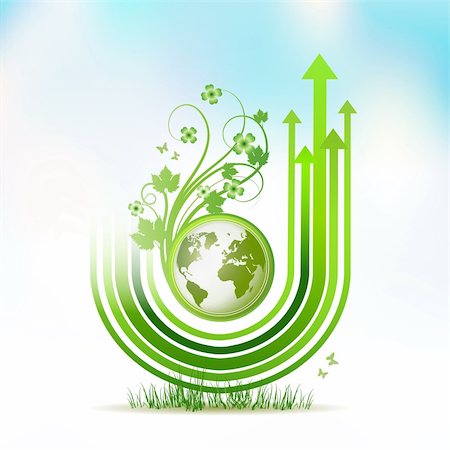 Green Earth with green arrow stripes over sky background Stock Photo - Budget Royalty-Free & Subscription, Code: 400-04308153