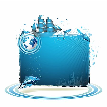 simsearch:400-04872735,k - Blue Earth background with dolphins and ship Stockbilder - Microstock & Abonnement, Bildnummer: 400-04308168