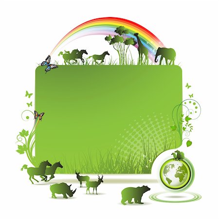 Green earth banner, background with horses and butterflies Photographie de stock - Aubaine LD & Abonnement, Code: 400-04308172