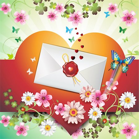 simsearch:400-04307995,k - Envelope with hearts, flowers and butterflies for Valentine's day Fotografie stock - Microstock e Abbonamento, Codice: 400-04308206