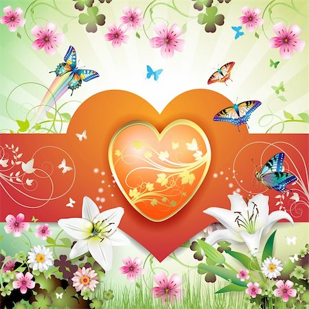 simsearch:400-05894204,k - Big heart, and butterflies over springtime background for Valentine's day Photographie de stock - Aubaine LD & Abonnement, Code: 400-04308200