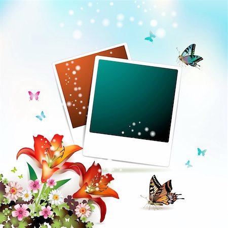 fake butterflies - Photos collection with flowers and butterflies over sky background Photographie de stock - Aubaine LD & Abonnement, Code: 400-04308239