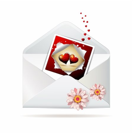 simsearch:400-04307995,k - Envelope with daisy and photo with hearts for Valentine's day, icon, item isolated on white background Fotografie stock - Microstock e Abbonamento, Codice: 400-04308231