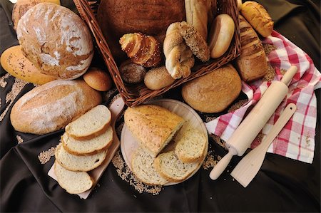 fresh healthy natural  bread food group in studio on table Stock Photo - Budget Royalty-Free & Subscription, Code: 400-04308441