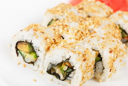 simsearch:400-05119569,k - Sushi rolls at plate isolated on a white Stock Photo - Budget Royalty-Free & Subscription, Code: 400-04308507