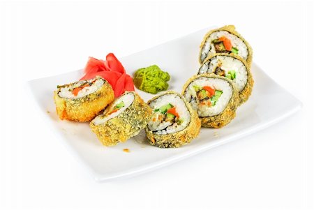 simsearch:400-05119569,k - Sushi rolls at plate isolated on a white Stockbilder - Microstock & Abonnement, Bildnummer: 400-04308510