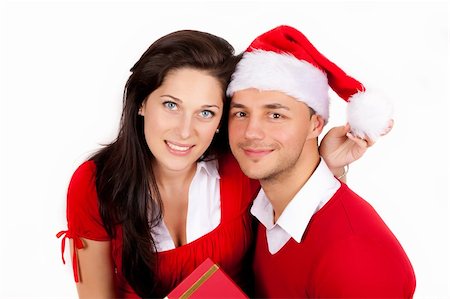 simsearch:400-04805110,k - happy young couple smiling in red christmas clothes and gift box Stock Photo - Budget Royalty-Free & Subscription, Code: 400-04308643