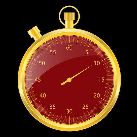 simsearch:400-04272422,k - Stopwatch set in a gold case with a red clock face. Isolated on black. Foto de stock - Royalty-Free Super Valor e Assinatura, Número: 400-04308999