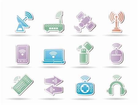 satellite computer communications networks - Wireless and communication technology objects - vector illustration Stock Photo - Budget Royalty-Free & Subscription, Code: 400-04309210