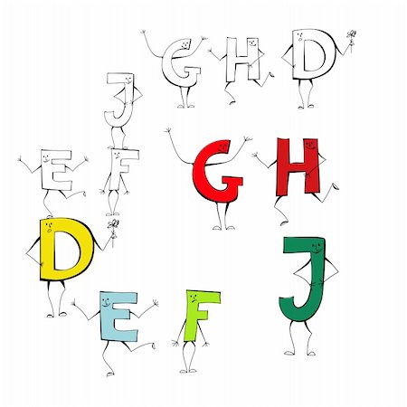 Set of cartoon style letters E, F, J, G, H, D Stock Photo - Budget Royalty-Free & Subscription, Code: 400-04309234