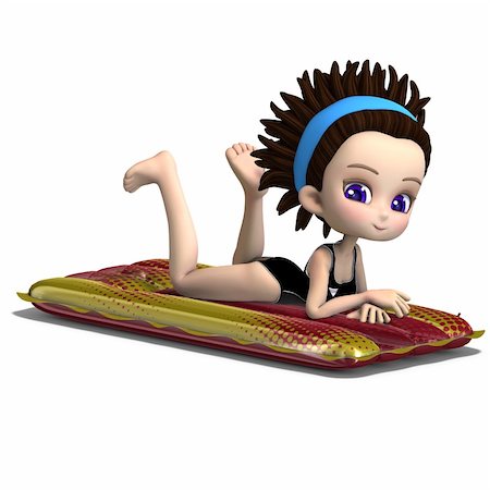 simsearch:400-04289007,k - cute cartoon girl laying on an inflatable bed. 3D rendering with clipping path and shadow over white Stock Photo - Budget Royalty-Free & Subscription, Code: 400-04309353