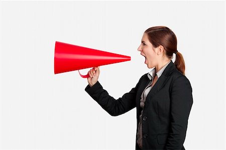 Business young woman speaking to a megaphone, isolated on white Stock Photo - Budget Royalty-Free & Subscription, Code: 400-04309549