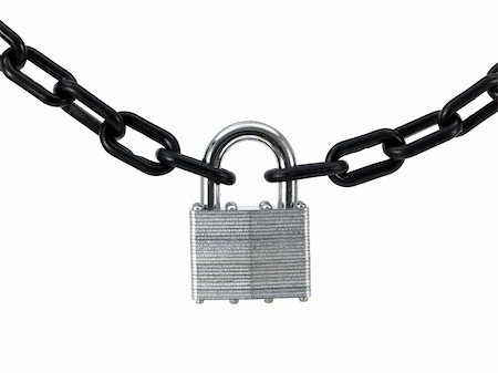 padlock and chain gate - A black chain and padlock isolated against a white background Stock Photo - Budget Royalty-Free & Subscription, Code: 400-04309793