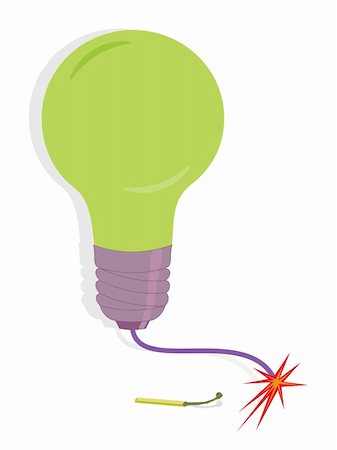 Burned match and Lightbulb with connected firing  fuse.   Abstract vector light energy concept illustration.  Match, lightbulb and fuse are on a separate layers and can be easily removed if needed. Stock Photo - Budget Royalty-Free & Subscription, Code: 400-04309827