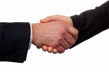 simsearch:400-04606211,k - Two businessmen hands handshake isolated on white background. Studio work. Stockbilder - Microstock & Abonnement, Bildnummer: 400-04309844