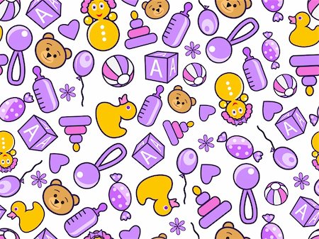 kid's seamless doodle pattern in violet and orange colors. Vector illustration isolated on white background Stock Photo - Budget Royalty-Free & Subscription, Code: 400-04300023