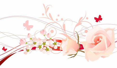 flower border design of rose - Floral design element with roses and butterfly Stock Photo - Budget Royalty-Free & Subscription, Code: 400-04300159