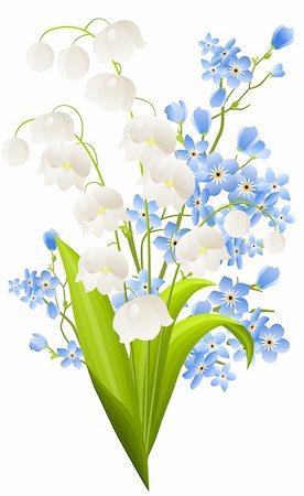 easter lily background - Lilies of the valley and blue flowers isolated on white Stock Photo - Budget Royalty-Free & Subscription, Code: 400-04300162