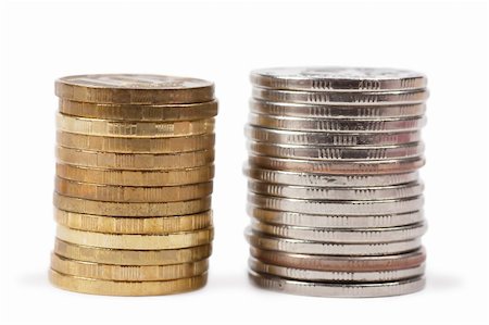 A stacks of coins isolated on the white Stock Photo - Budget Royalty-Free & Subscription, Code: 400-04300408
