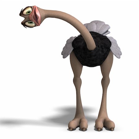 simsearch:400-05004177,k - cute toon ostrich gives so much fun. 3D rendering with clipping path and shadow over white Stock Photo - Budget Royalty-Free & Subscription, Code: 400-04300715