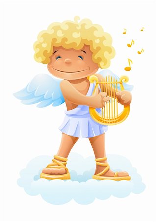 smile cupid playing lyre vector illustration isolated on white background Stock Photo - Budget Royalty-Free & Subscription, Code: 400-04300719