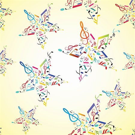 Music seamless background with note inside star. Vector illustration. Stock Photo - Budget Royalty-Free & Subscription, Code: 400-04301068