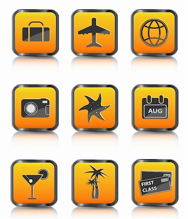simsearch:400-08957396,k - orange travel icon luggage airplane palm cocktail isolated on white background Foto de stock - Royalty-Free Super Valor e Assinatura, Número: 400-04301160