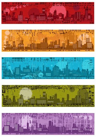 Collection of vector grunge banners with towns Stock Photo - Budget Royalty-Free & Subscription, Code: 400-04301191