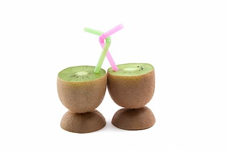 Two kiwi with intertwined cocktail straws on a white background Stock Photo - Budget Royalty-Free & Subscription, Code: 400-04301888