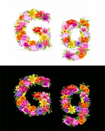 G, vector colorful flower font on white and black background. Photographie de stock - Aubaine LD & Abonnement, Code: 400-04302100