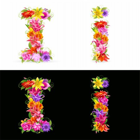 I, vector colorful flower font on white and black background. Foto de stock - Super Valor sin royalties y Suscripción, Código: 400-04302102