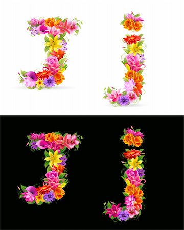 simsearch:400-04539350,k - J, vector colorful flower font on white and black background. Stock Photo - Budget Royalty-Free & Subscription, Code: 400-04302103