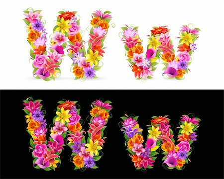 simsearch:400-04539350,k - W, vector colorful flower font on white and black background. Stock Photo - Budget Royalty-Free & Subscription, Code: 400-04302117