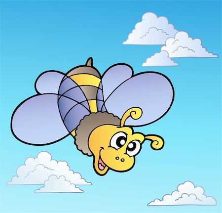 draw close up face - Cute bee on blue sky - vector illustration. Stock Photo - Budget Royalty-Free & Subscription, Code: 400-04302417