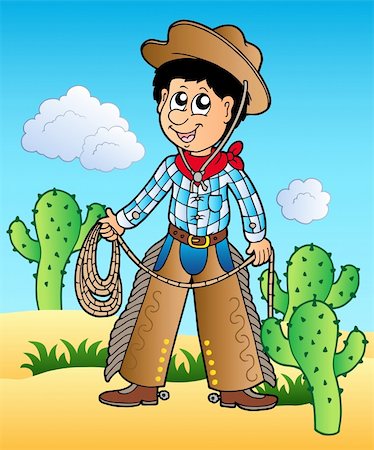 simsearch:400-07417266,k - Cartoon cowboy in desert - vector illustration. Foto de stock - Super Valor sin royalties y Suscripción, Código: 400-04302410