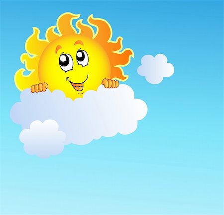 Sun holding cloud on blue sky - vector illustration. Stock Photo - Budget Royalty-Free & Subscription, Code: 400-04302429