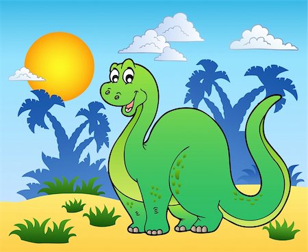 prehistoric cartoon trees - Dinosaur in prehistoric landscape - vector illustration. Stock Photo - Budget Royalty-Free & Subscription, Code: 400-04302421