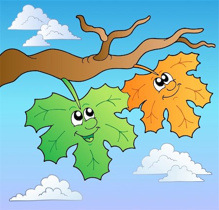 simsearch:400-04531867,k - Two cartoon autumn leaves on sky - vector illustration. Stock Photo - Budget Royalty-Free & Subscription, Code: 400-04302431