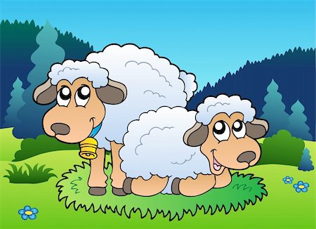 simsearch:400-04235699,k - Two sheep on meadow - vector illustration. Foto de stock - Royalty-Free Super Valor e Assinatura, Número: 400-04302432