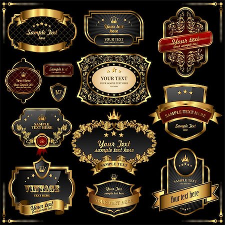 simsearch:400-08776910,k - Retro vector gold frames on black background. Premium design elements. Stockbilder - Microstock & Abonnement, Bildnummer: 400-04302482