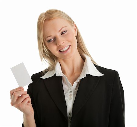 simsearch:400-04648812,k - Businesswoman holding blank card. Isolated on white Stock Photo - Budget Royalty-Free & Subscription, Code: 400-04302785