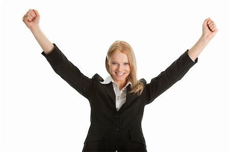 Excited businesswoman celebrating success. Isolated on wihte Fotografie stock - Microstock e Abbonamento, Codice: 400-04302783