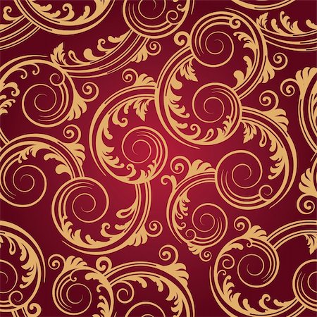 simsearch:400-04857758,k - Seamless red & gold swirls wallpaper. This image is a vector illustration. Foto de stock - Super Valor sin royalties y Suscripción, Código: 400-04302793