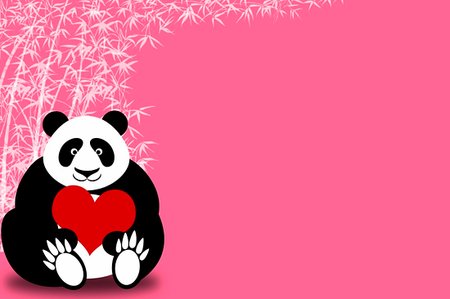 simsearch:400-05295204,k - Happy Valentines Day Panda Bear Holding Heart with Bamboo Illustration Stock Photo - Budget Royalty-Free & Subscription, Code: 400-04302809