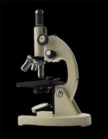 science laboratory black white - Laboratory metal microscope isolated on black Stock Photo - Budget Royalty-Free & Subscription, Code: 400-04303018