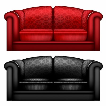 Black and red leather sofa, isolated on white background Stock Photo - Budget Royalty-Free & Subscription, Code: 400-04303058