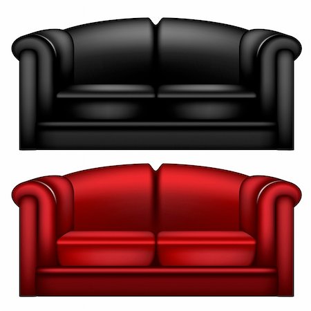 Black and red leather sofa, isolated on white background Stock Photo - Budget Royalty-Free & Subscription, Code: 400-04303059